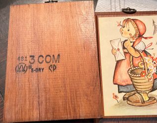 Vintage Hummel-Style Wooden Keepsake Box