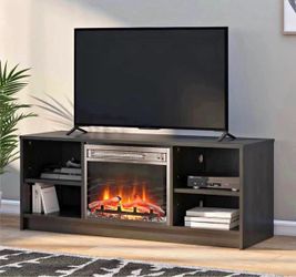 Mainstays Fireplace TV Stand, for TVs up to 55", Black Oak