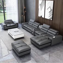 Leather Sectionals With Bluetooth Speakers Connected
