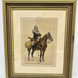 EDOUARD DETAILLE ANTIQUE FRENCH PRINT, SOLDIER ON HORSEBACK - EXCELLENT QUALITY & CONDITION!