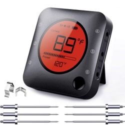 New Bluetooth Meat Thermometer Wireless Meat Thermometer, Wireless Digital Grill Thermometer with 6 Temperature Probes, Large LCD Display, Bluetooth