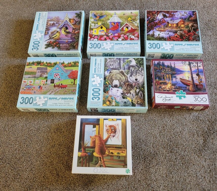 BARGAIN! Seven (7) 300-Piece Large Size Jigsaw Puzzles (NAME BRAND)