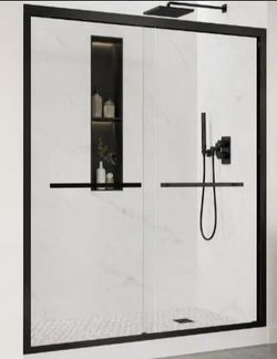 Double Sliding Framed Shower Door 50-54 in. W x 72 in. H in Matte Black with 5/16 in. Thick Clear Nano Glass