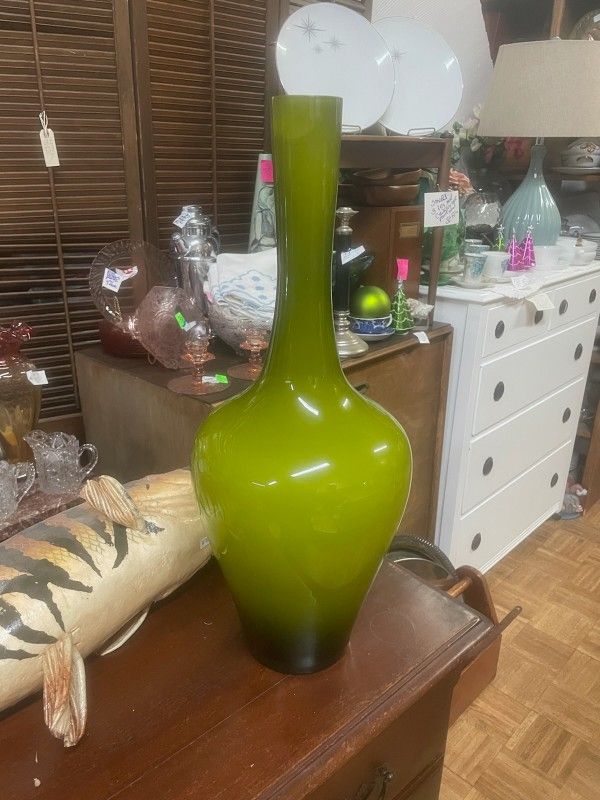 Large Green Art Glass Vase 21"