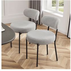 Dining Chairs Set of 2, Mid Century Modern Chair Round Upholstered Curved Backrest, Kitchen Vanity Living Room Chairs with Black Metal Legs，Light Grey