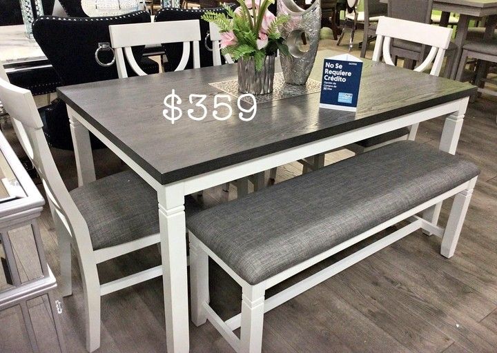 6-pc Dining Table Set White & Grey