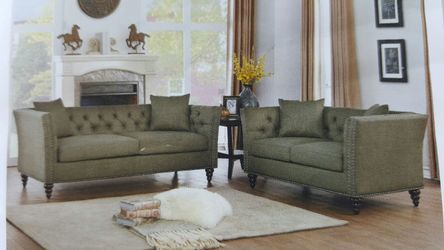 Classy tufted sofa and loveseat !! You get Brand new!