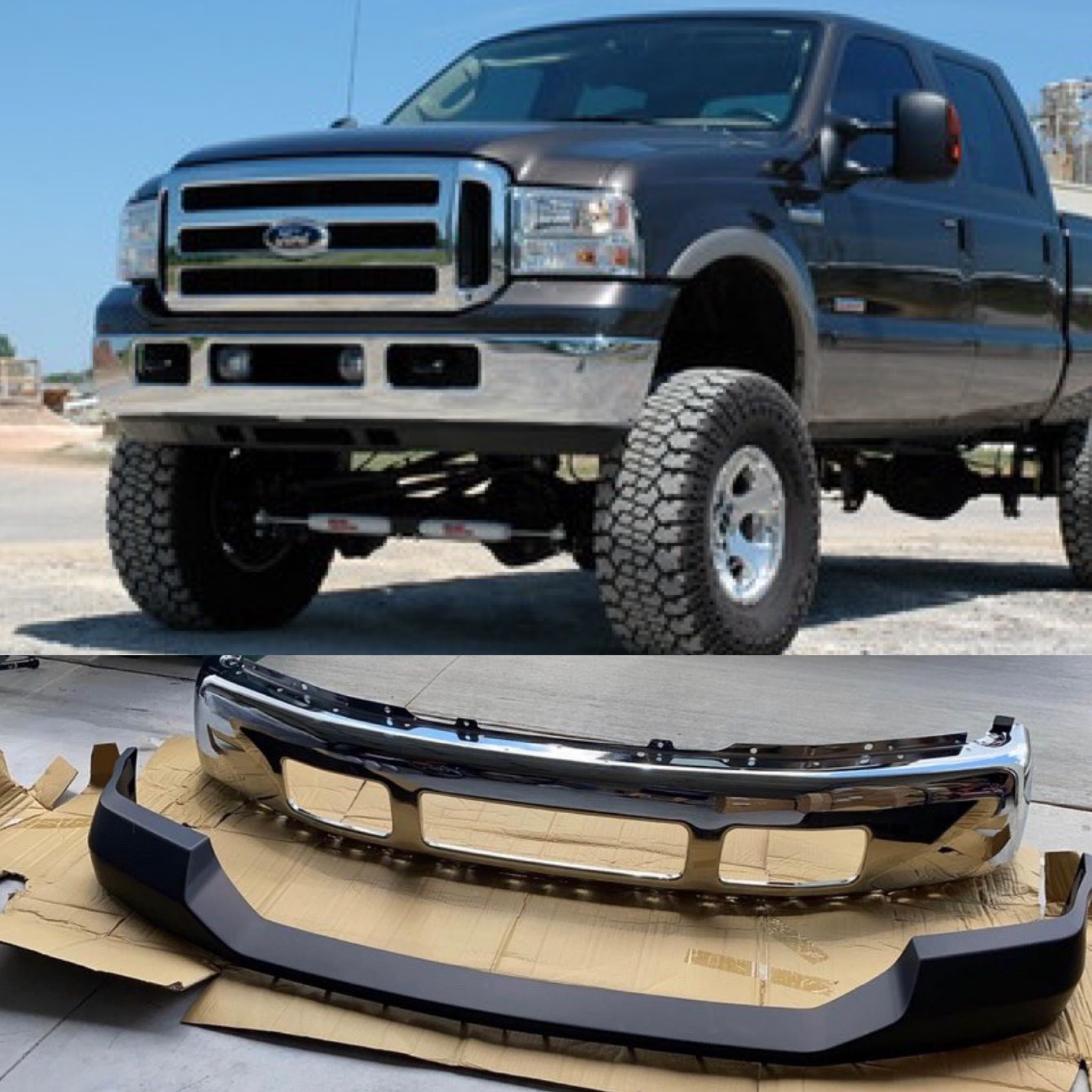 New Chrome Front Bumper and Upper Pad For Ford F250 and F350 Fits 2005 To 2007