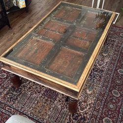 Antique Door Coffee Table with Glass Top 