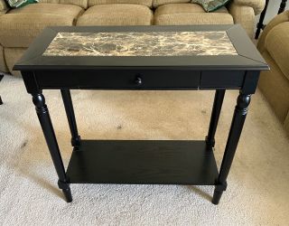 Black Console/Foyer Table with Faux Marble Inlay