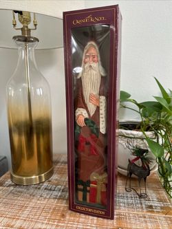 Folk Art Hand Carved Painted Wooden Pencil Romania Santa Claus 1994 VTG