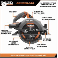 RIDGID saw 71/4 in new brushless 18 v only tool