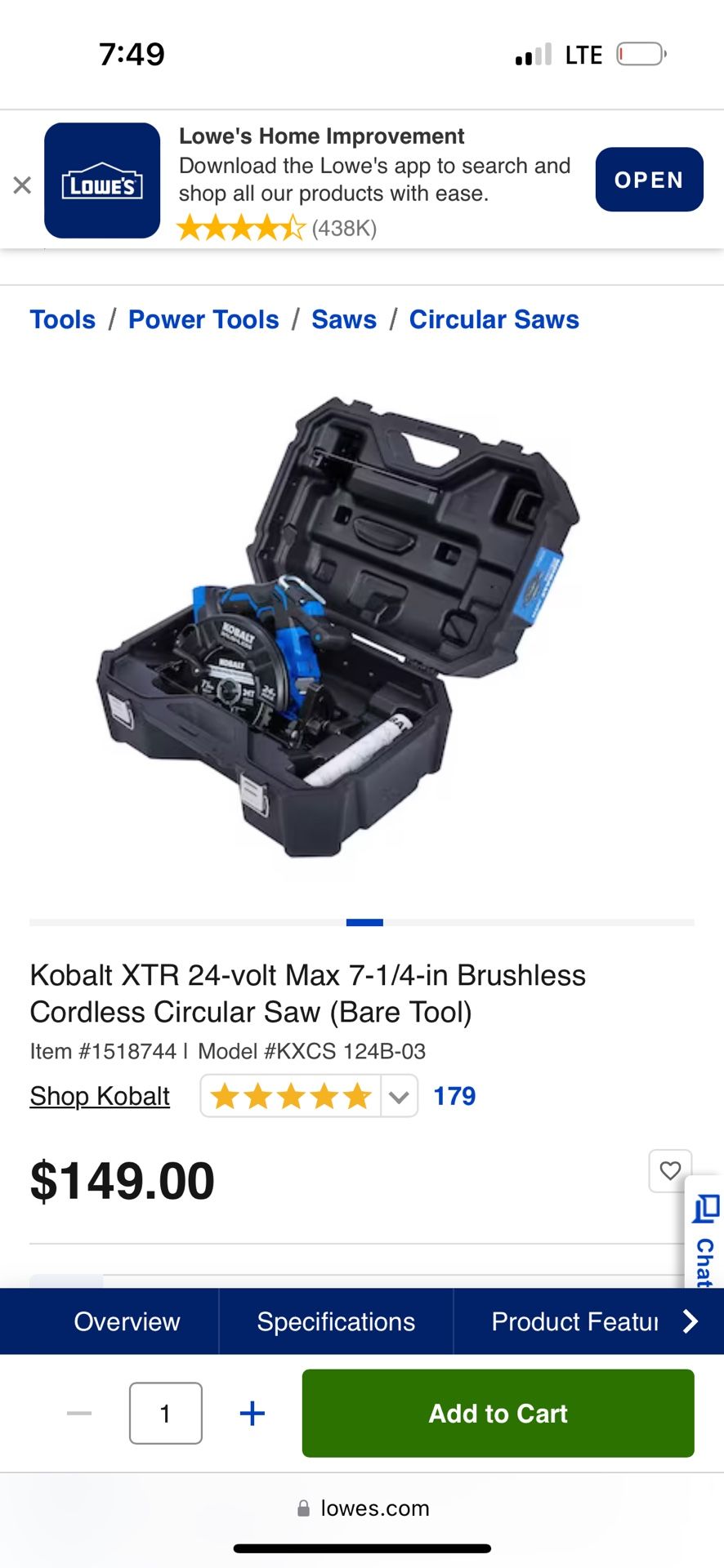 7 1/4 Inch Kobalt XR Circular Saw (brand new)
