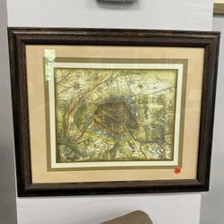 Framed Map of Paris France in French. $50. 23”L x 19”W.