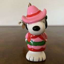 Vintage Peanuts Snoopy Bella Cowgirl Christmas Ceramic Ornament Japan 1966 UFS