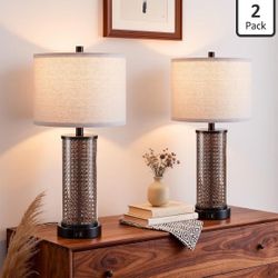 Brand new factory sealed in the box , Kyrid 23.5'' Glass Table Lamps Set of 2 with Rattan for Living