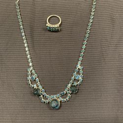 Blue Rhinestone Necklace And Ring