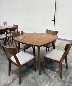 Mid century modern 5-pc dining table set Walnut finish