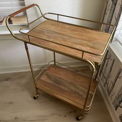 Metal, Wood, and Leather Bar Cart - Gold