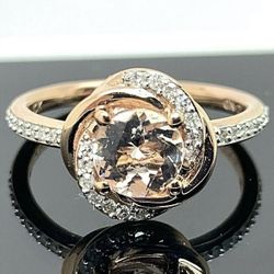 10K Rose Gold Round Shape Morganite and Diamond 0.85ctw Women's Ring SZ 5.5