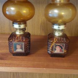 Vintage amber oil lamps