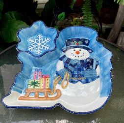 Ceramic Snowman Christmas Divided Serving Dish