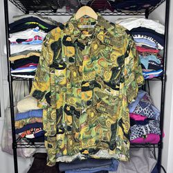 Vintage Abstract Design Hawaiian Button Down Camp Shirt Men Size Large