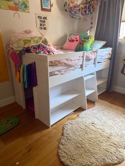 Kids Mid Sleeper Bed with Storage Steps -White