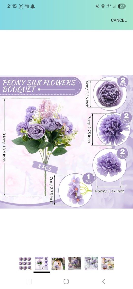 Zeyune 8 Pcs Wedding Silk Flowers Fake Silk Flowers Faux Bouquet Hydrangea Bouquets for Wedding Birthday Party Table Centerpieces Home Decoration(Purp