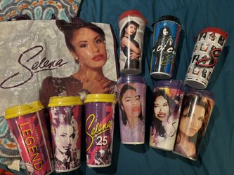 Selena Stripes Cups Limited Edition Collectible Selena Quintanilla Sealed and Selena Reusable Bag