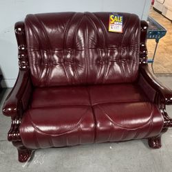 Red Leather 2 Seat Sofa 