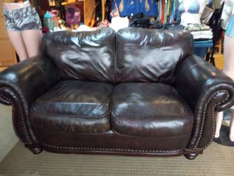 Classic Brown Leather Loveseat