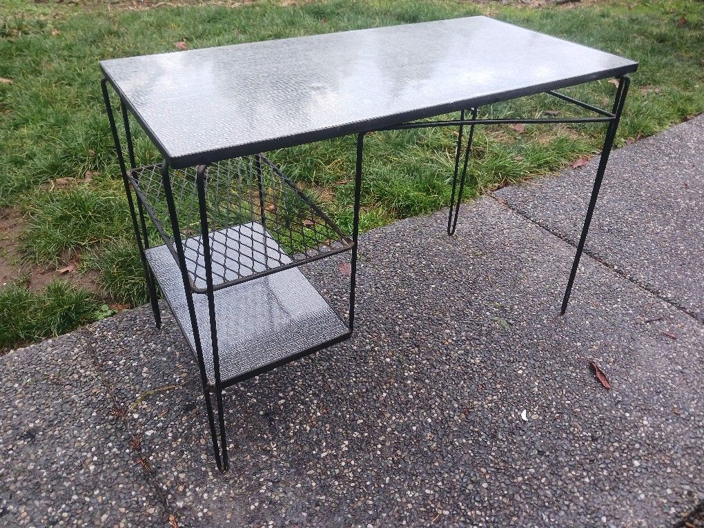 1950s Mid Century Modern Hairpin Desk With Grey Formica Steel