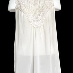 Nine West Women's White Floral Embroidered Lined Sheer Mesh Tunic Size L 