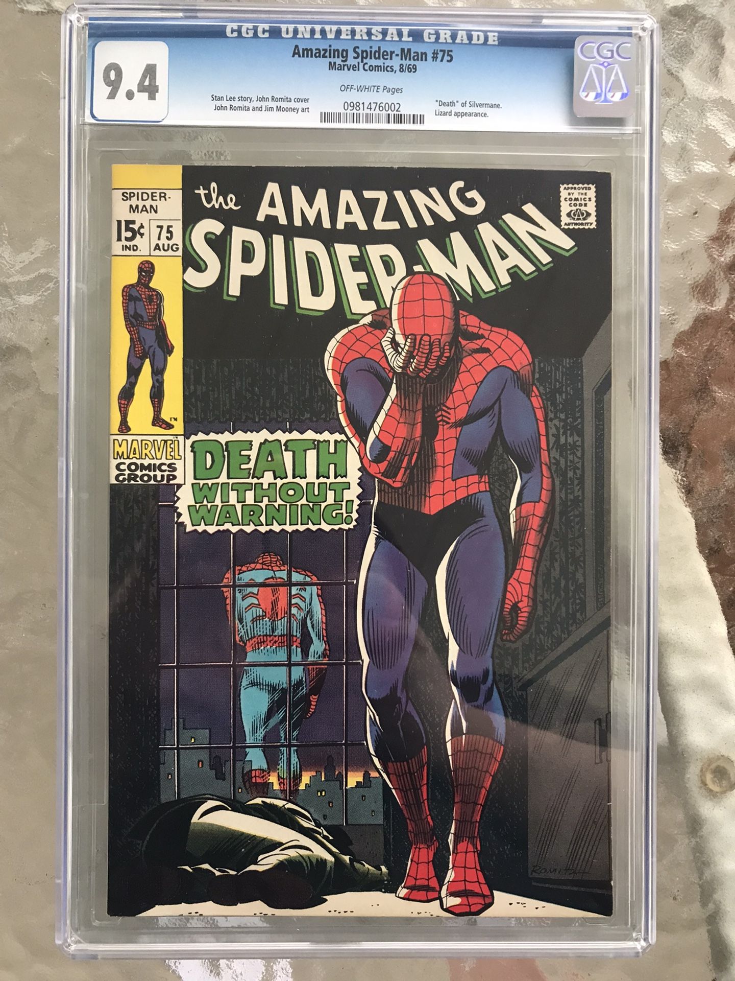 Amazing Spider-Man #75 (1969) CGC 9.4 — “Death” of Silver mane; Lizard app