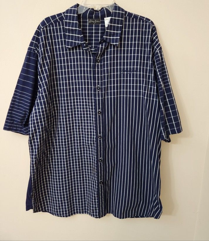 Sean John Plaid/Stripes/ Solid Shirt Navy Blue/White Sz XXL (2XL) Hard To Find - Camisa Hombre Cuadros y Rayas 2XL