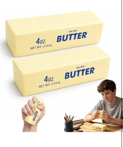 2 Pack Butter Squishy 4 OZ Butter Stress Ball, Soft Fidget Squeeze Ball, Anxiety & Stress Relief, for Office, School & Travel, Cute Desk Stress Reliev