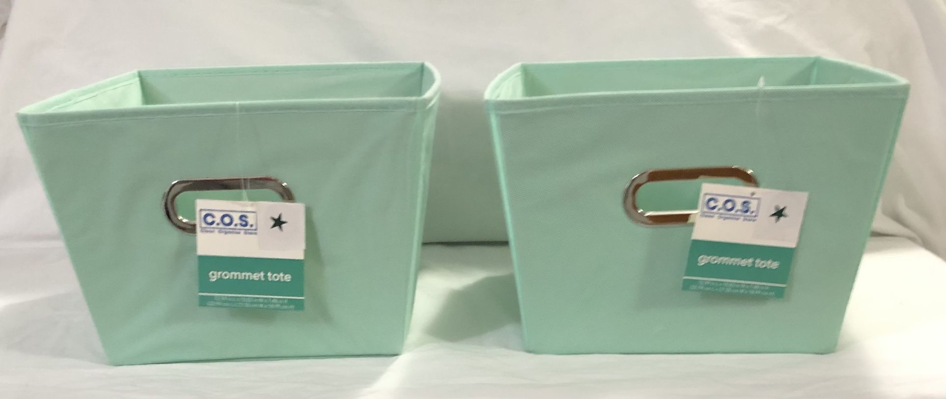2pcs Mint Green Storage Bins. 12.99”L x10.83”W x 7.48”H