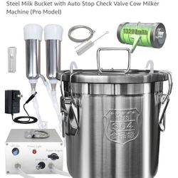 12L Cow Milking Machine, Rechargeable Battery Powered Speed Adjustable Pulsating Vacuum Pump, 304 Stainless Steel Milk Bucket with Auto Stop Check Val