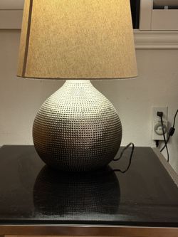 Beautiful Silver Chrome Table Lamp With Linen Beige Shade