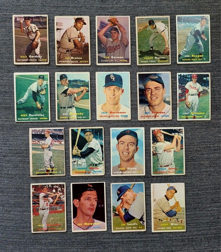 1957 Topps Baseball Cards Lot of 18 DIFFERENT Cards
