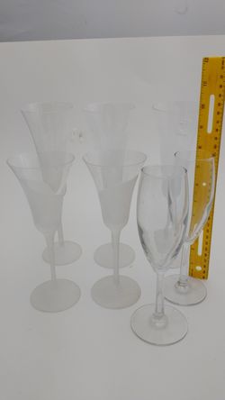 Elegant Crystal Glass Set 3 -10" tall long stem fluted ,2-8"tall frosted 2- 8" clear