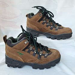 Brown Leather Hiking Boots Size 3 Hi-Tec Trailhead Rugged Lace-Up High Tops Boy