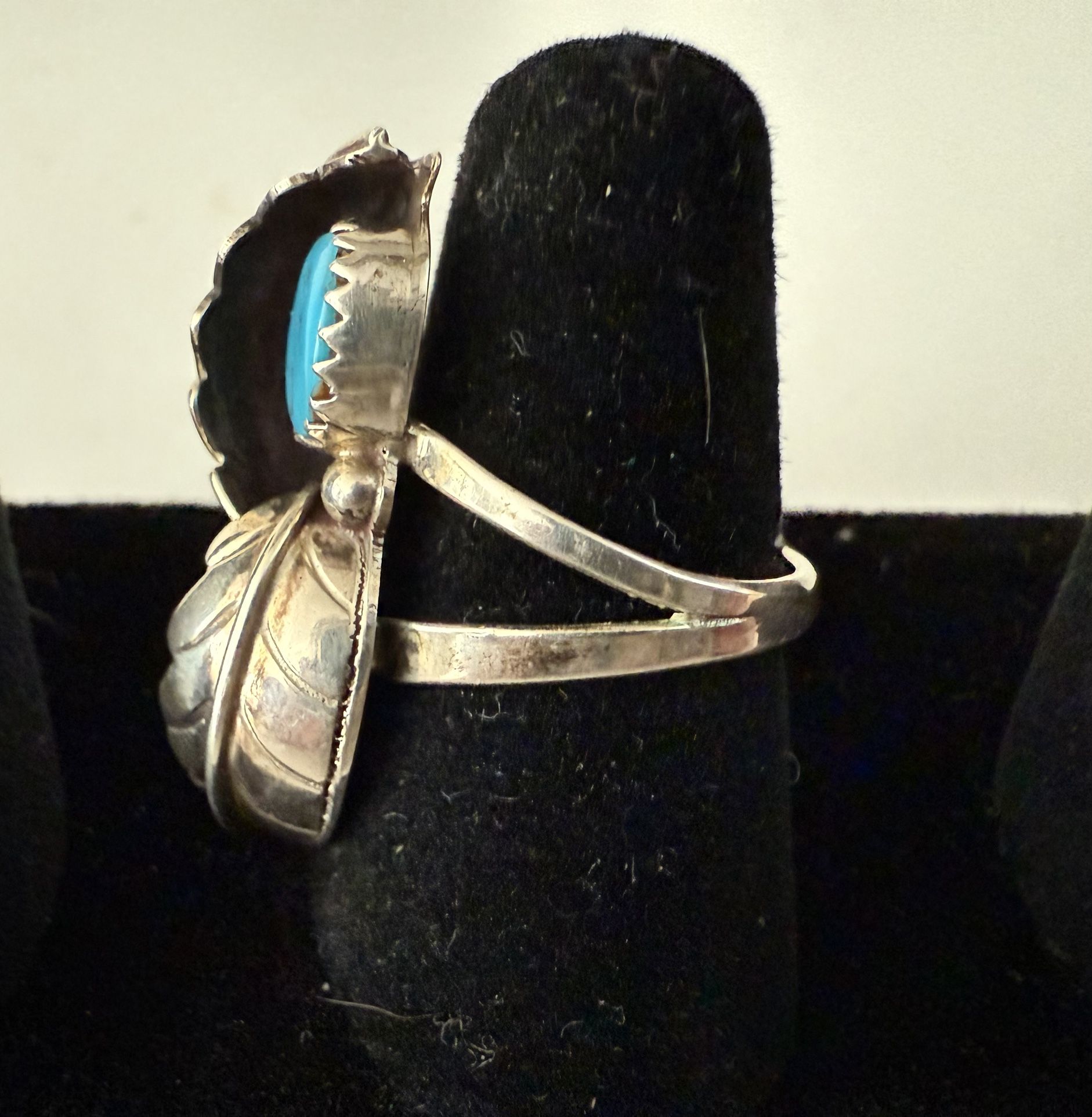 Vintage Navajo Sterling Silver Turquoise Native American Ring - Hallmark TS