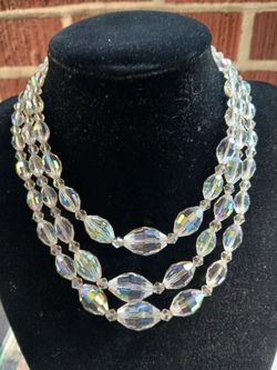 Vintage 3 strand necklace glass Aurora Borealis