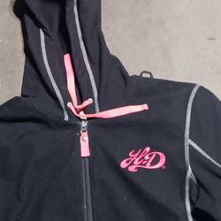 Harley Davidson Women's Black Pink Logo Hooded Full Zip Liner Jacket Coat XL