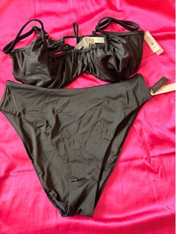 Victoria’s Secret Black Bikini Set Ruched Underwire Top & High-Waist Bottom NWT