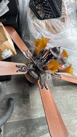 Ceiling Fan with Amber Glass Light Kit 2