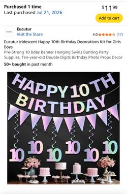 10th Birthday decorations