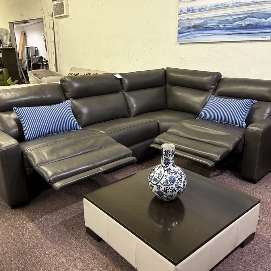 100% Real Leather Sectional With 2 Power Recliners- Gabrine